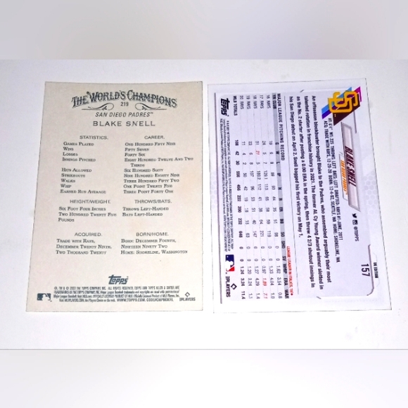 Blake Snell Topps 2021 UK Edition #157 + 2023 Allen & Ginter #219 - Picture 2 of 2